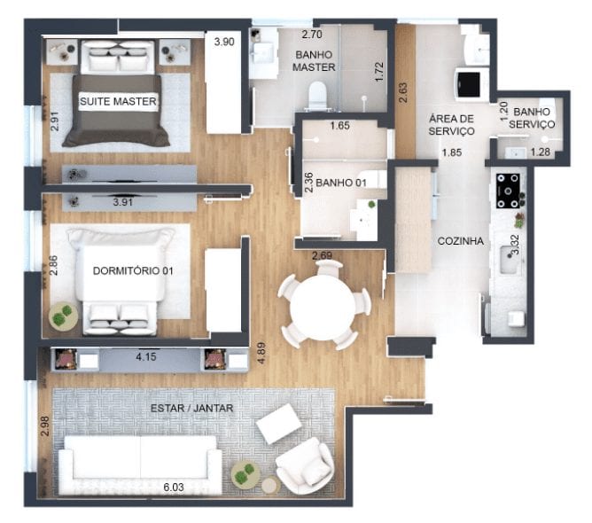 apartamento-de-2-quartos-planta-loft