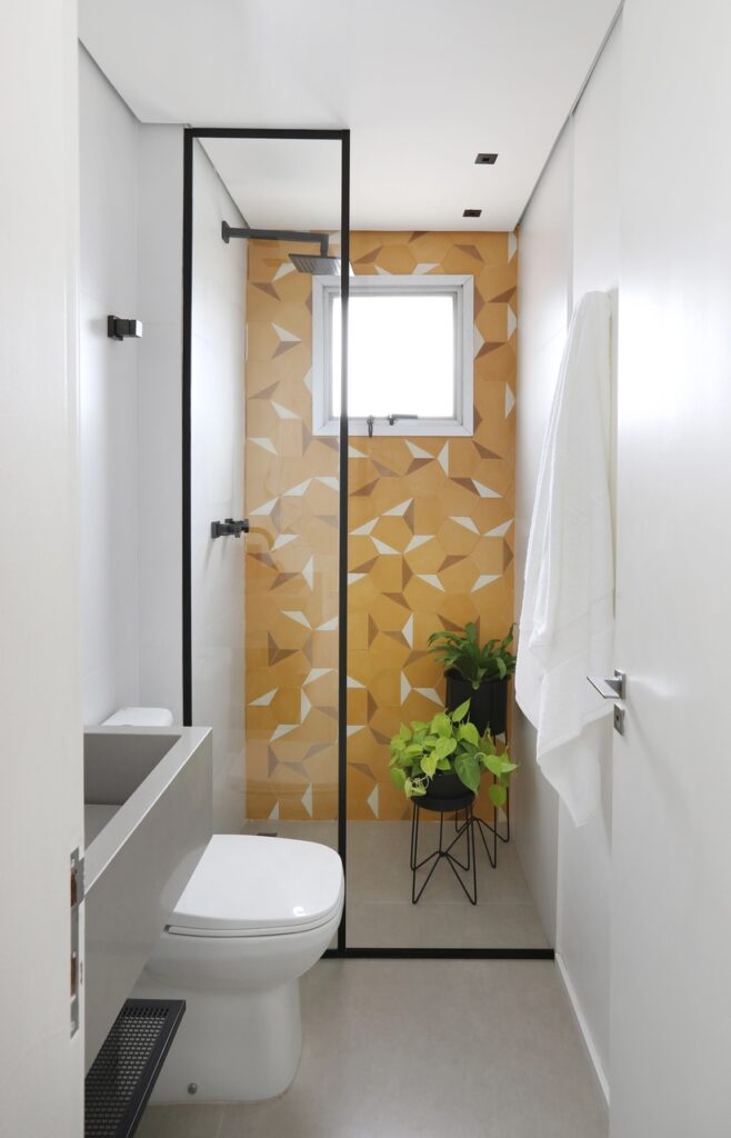 ladrilho amarelo banheiro piso cimento planta box