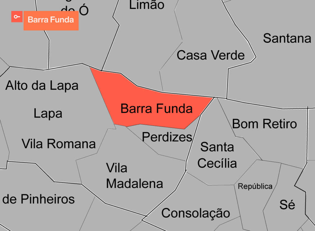 Mapa da Cidade de SP com bairro Barra funda em destaque