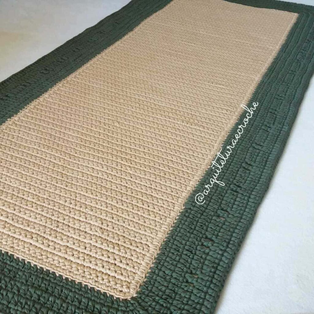 Tapete de crochê para cozinha, estilo passadeira, de ponto médio, nas cores verde e cru