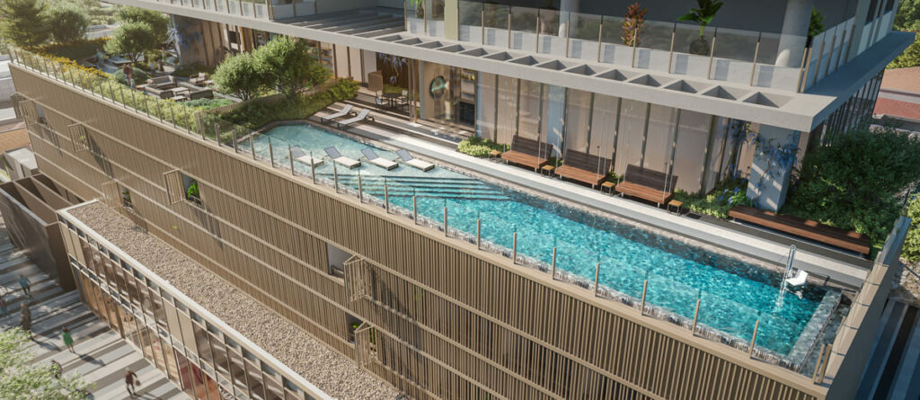Perspectiva futura da piscina no telhado do prédio Park Avenue, em SP