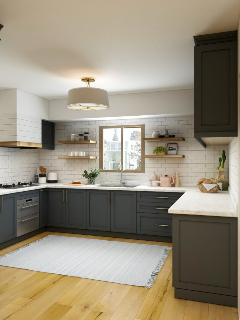 Cozinhas em L são ótimas para distribuir melhor o espaço da cozinha. Crédito da foto: Unsplash 