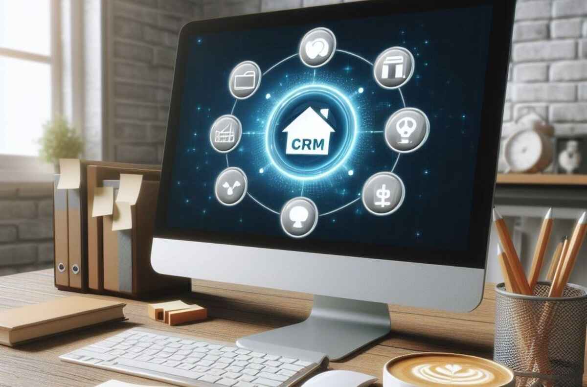 Imagem ilustrativa de um computador com um programa de CRM imobiliário