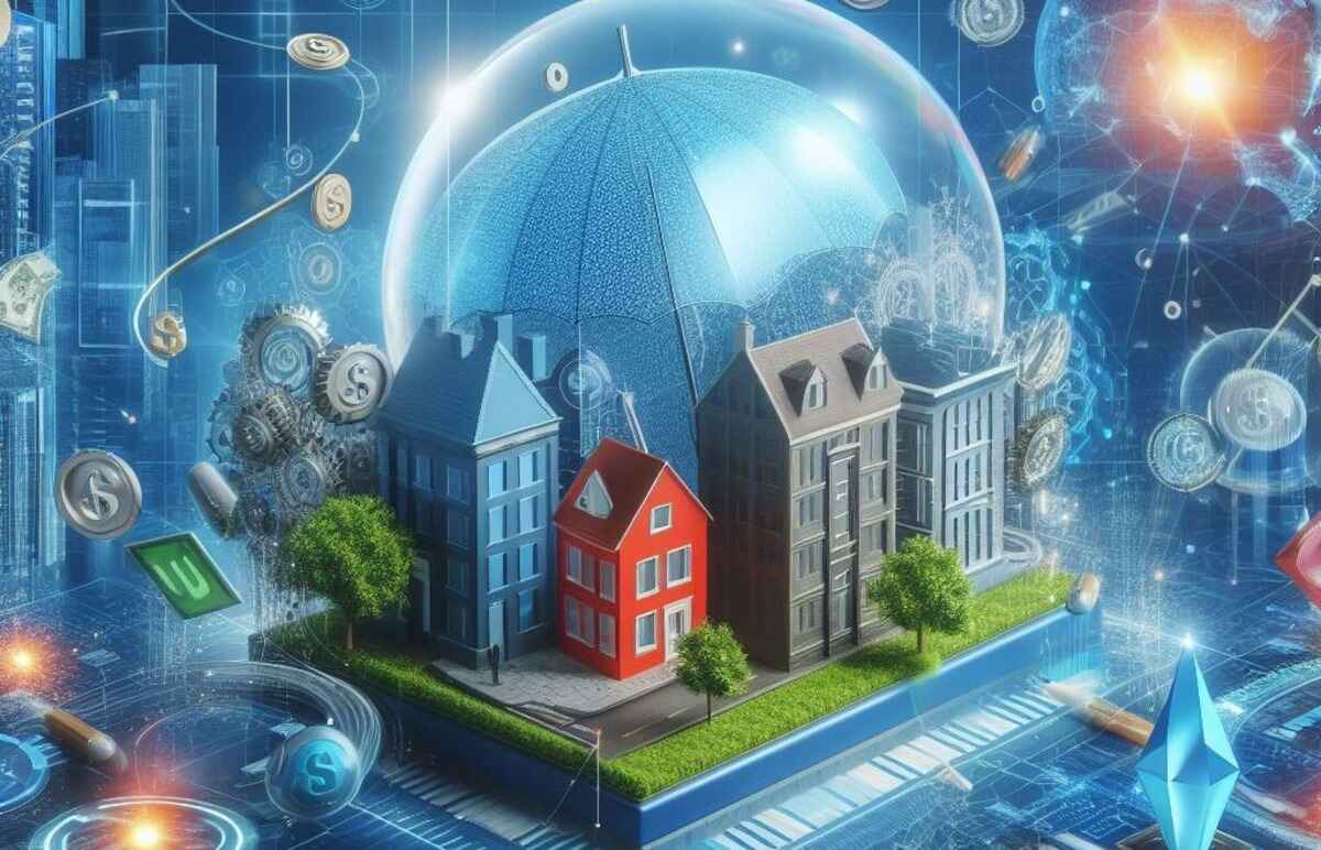 Imagem ilustrativa sobre seguro conteúdo com prédios residenciais protegidos em uma bolha